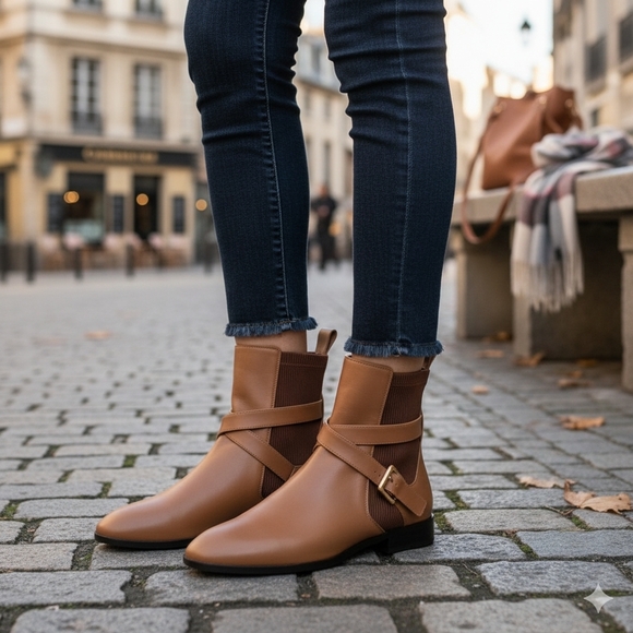Chloe Brown Leather Flat Ankle Boots Size 36.5/ US 6 - Picture 1 of 12